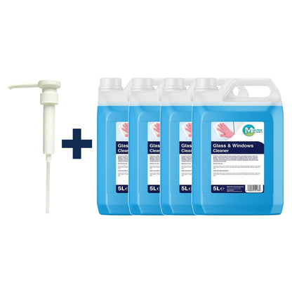Professional Glass & Window Cleaner – Bulk Refill Containers — 4 × 5L bundle + 1 dosing pump (38mm)