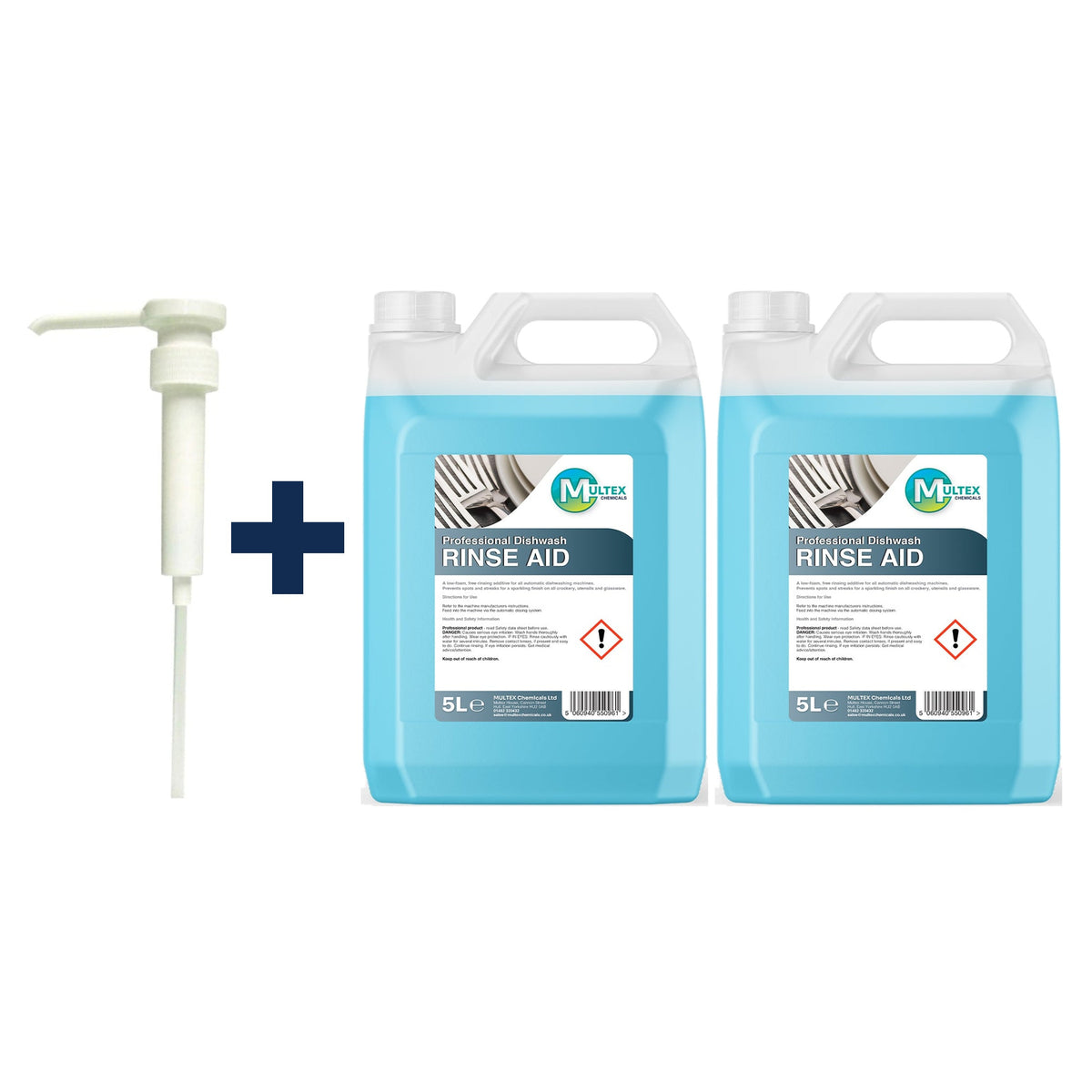 Professional Dishwash Rinse Aid – 5L & 25L — 2 × 5L bundle + 1 dosing pump (38mm)