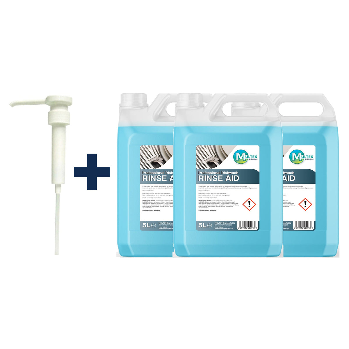 Professional Dishwash Rinse Aid – 5L & 25L — 3 × 5L bundle + 1 dosing pump (38mm)