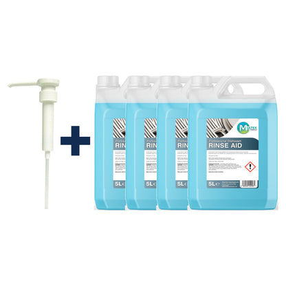 Professional Dishwash Rinse Aid – 5L & 25L — 4 × 5L bundle + 1 dosing pump (38mm)