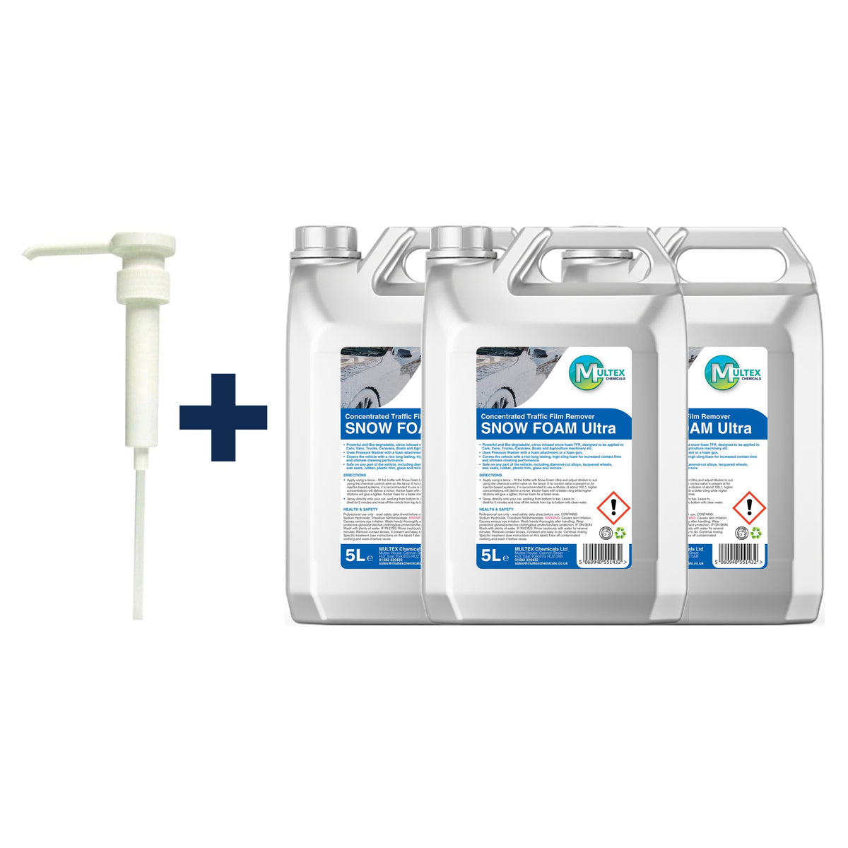 Snow Foam Ultra – 5L & 25L — 3 × 5L bundle + 1 dosing pump (38mm)