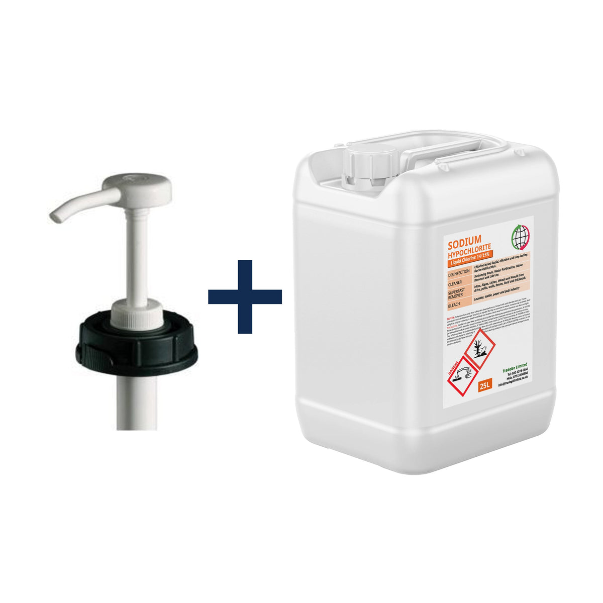 Sodium Hypochlorite Liquid Chlorine 14-15% — 25L trade drum + 1 dosing pump (DIN61)