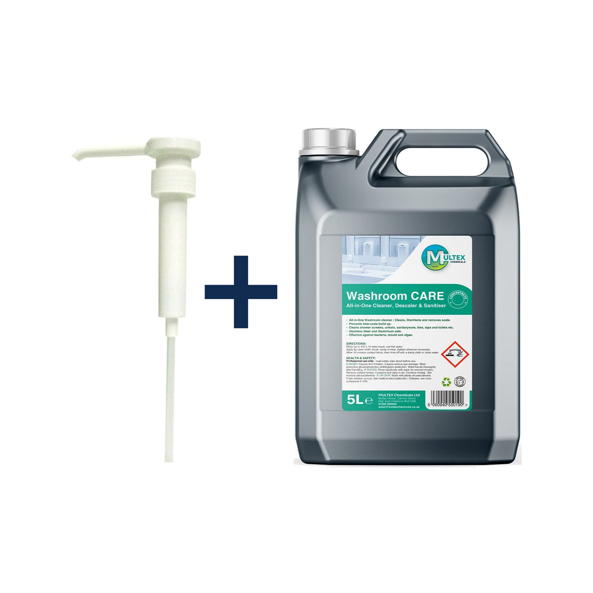 Washroom Care All-in-One Cleaner, Descaler, Sanitiser Concentrate – 5L & 25L — 5L + 1 dosing pump (38mm)